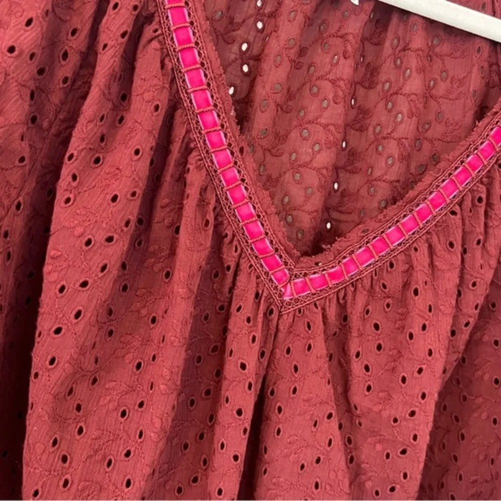Free people darcy eyelet‎ oversized 100% Burgundy Red Blouse XS